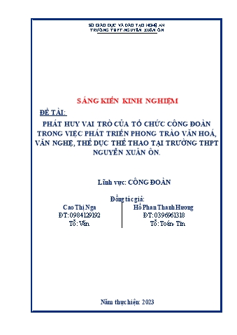 SKKN Phát huy vai trò của tổ chức công đoàn trong việc phát triển phong trào văn hóa, văn nghệ, thể dục thể thao tại trường THPT Nguyễn Xuân Ôn