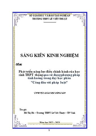 SKKN Phát triển năng lực điều chỉnh hành vi của học sinh THPT thông qua sử dụng phương pháp tính huống trong dạy học phần Công dân với pháp luật