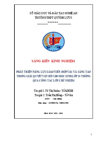 SKKN Phát triển năng lực giao tiếp, hợp tác và sáng tạo trong giải quyết vấn đề cho học sinh lớp 10 thông qua công tác lớp chủ nhiệm