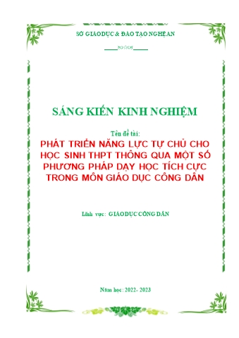 SKKN Phát triển năng lực tự chủ cho học sinh THPT thông qua một số phương pháp dạy học tích cực trong môn Giáo dục công dân