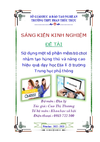 SKKN Sử dụng một số phần mềm trò chơi nhằm tạo hứng thú và nâng cao hiệu quả dạy học Địa lí ở trường Trung học phổ thông