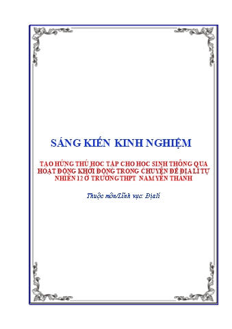 SKKN Tạo hứng thú học tập cho học sinh thông qua hoạt động khởi động trong Chuyên đề Địa lí tự nhiên 12 ở trường THPT Nam Yên Thành