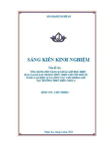 SKKN Ứng dụng nền tảng quản lí lớp học hiện đại classclap trong thực hiện chuyển đổi số nâng cao hiệu quả công tác chủ nhiệm lớp tại trường THPT Diễn Châu 4