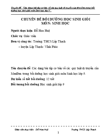 Chuyên đề Các dạng bài tập cơ bản về các quy luật di truyền của Men đen trong bồi dưỡng học sinh giỏi môn Sinh học Lớp 9