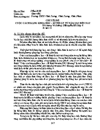 Chuyên đề Cuộc cách mạng khoa học, kĩ thuật từ năm 1945 đến nay Chuyên đề Cuộc cách mạng khoa học, kĩ thuật từ năm 1945 đến nay