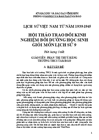 Chuyên đề Hội thảo trao đổi kinh nghiệm bồi dưỡng học sinh giỏi môn Lịch sử 9