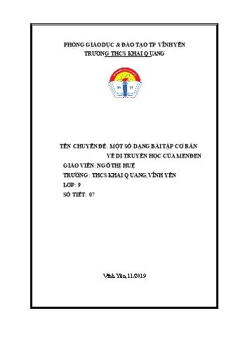 Chuyên đề Một số dạng bài tập cơ bản về di truyền học của Menđen Chuyên đề Một số dạng bài tập cơ bản về di truyền học của Menđen