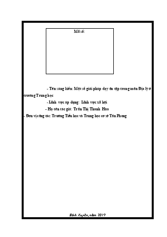 Chuyên đề Một số giải pháp dạy ôn tập trong môn Địa lý ở trường Trung học