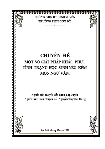 Chuyên đề Một số giải pháp khắc phục tình trạng học sinh yếu kém môn Ngữ văn Chuyên đề Một số giải pháp khắc phục tình trạng học sinh yếu kém môn Ngữ văn