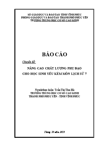 Chuyên đề Nâng cao chất lượng phụ đạo cho học sinh yếu kém môn Lịch sử 7