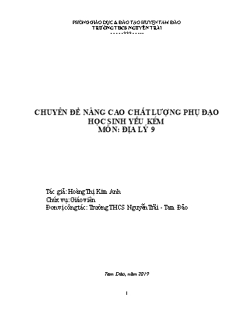 Chuyên đề Nâng cao chất lượng phụ đạo học sinh yếu kém môn Địa lý 9 Chuyên đề Nâng cao chất lượng phụ đạo học sinh yếu kém môn Địa lý 9
