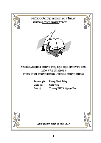 Chuyên đề Nâng cao chất lượng phụ đạo học sinh yếu kém môn Vật lý Khối 6 phần khối lượng riêng. Trọng lượng riêng