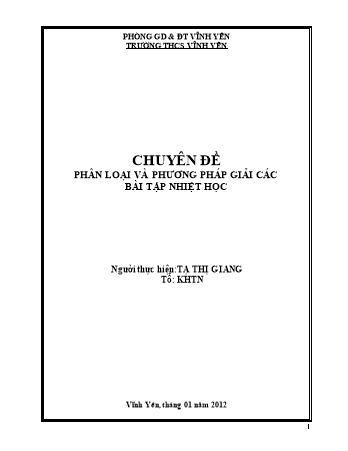 Chuyên đề Phân loại và phương pháp giải các bài tập nhiệt học