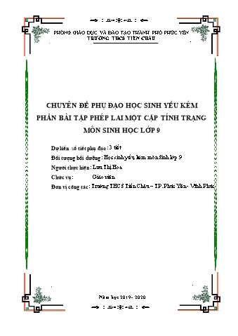 Chuyên đề Phụ đạo học sinh yếu kém phần bài tập phép lai một cặp tính trạng môn Sinh học Lớp 9