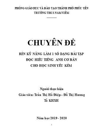 Chuyên đề Rèn kỹ năng làm một số dạng bài tập đọc hiểu Tiếng Anh cơ bản cho học sinh yếu kém