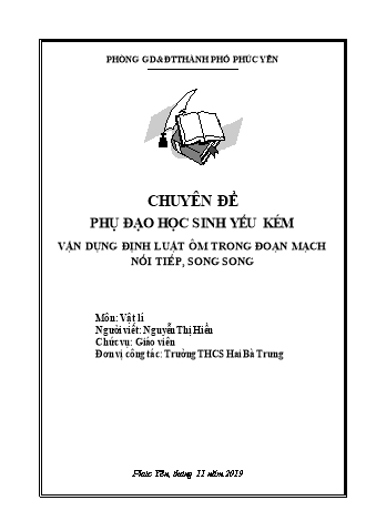 Chuyên đề Vận dụng định luật Ôm trong đoạn mạch nối tiếp, song song