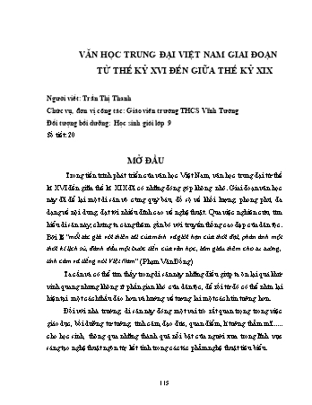 Chuyên đề Văn học trung đại Việt Nam giai đoạn từ thế kỷ XVI đến giữa thế kỷ XIX Chuyên đề Văn học trung đại Việt Nam giai đoạn từ thế kỷ XVI đến giữa thế kỷ XIX