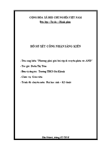 Đơn công nhận SKKN Phương phái giải bài tập di truyền phân tử - AND
