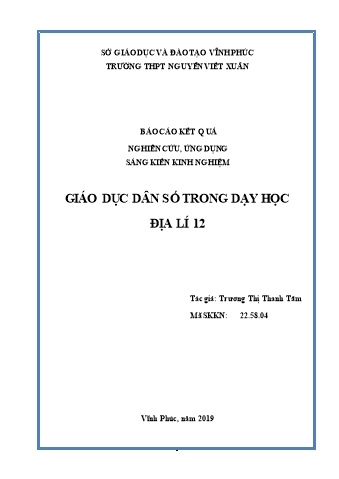 Sáng kiến kinh nghiệm Giáo dục dân số trong dạy học Địa lí 12