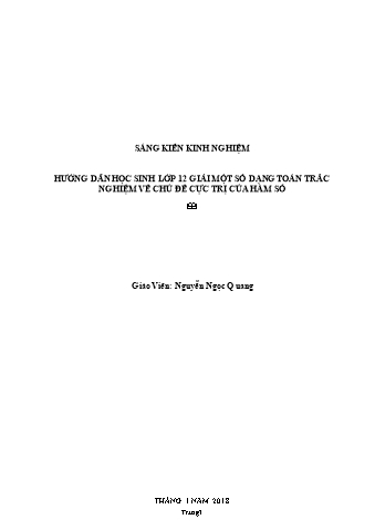 Sáng kiến kinh nghiệm Hướng dẫn học sinh Khối 12 giải một số dạng toán trắc nghiệm về chủ đề cực trị của hàm số