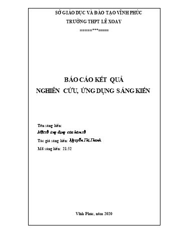 Sáng kiến kinh nghiệm Một số ứng dụng của hàm số