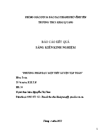 Sáng kiến kinh nghiệm Phương pháp dạy một tiết luyện tập toán
