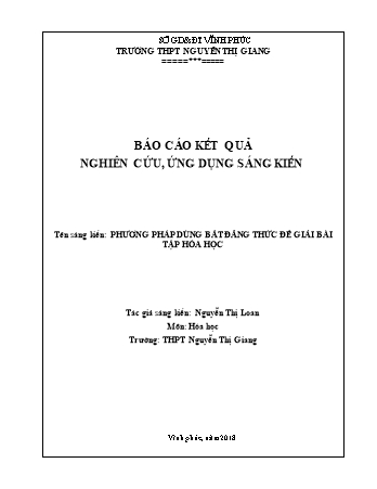 Sáng kiến kinh nghiệm Phương pháp dùng bất đẳng thức để giải bài tập hóa học