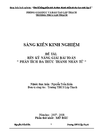 Sáng kiến kinh nghiệm Rèn kỹ năng giải bài toán Phân tích đa thức thành nhân tử