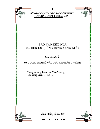 Sáng kiến kinh nghiệm Ứng dụng hàm số vào giải hệ phương trình