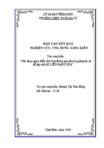 Sáng kiến kinh nghiệm Vận dụng quan điểm tích hợp thông qua phương pháp dự án để dạy chủ đề: Liên Bang Nga