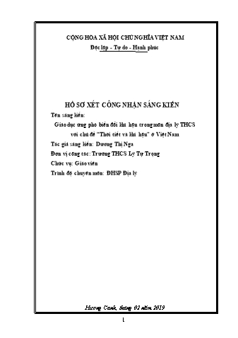 SKKN Giáo dục ứng phó biến đổi khí hậu trong môn Địa lý THCS với chủ đề “Thời tiết và khí hậu” ở Việt Nam