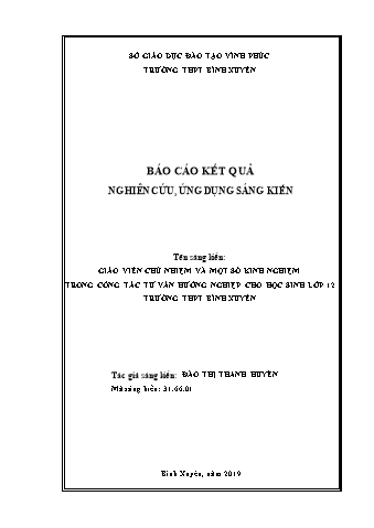 SKKN Giáo viên chủ nhiệm và một số kinh nghiệm trong công tác tư vấn hướng nghiệp cho học sinh Lớp 12 trường THPT Bình Xuyên