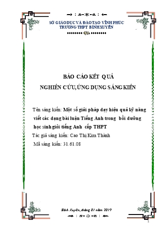 SKKN Một số giải pháp dạy hiệu quả kỹ năng viết các dạng bài luận Tiếng Anh trong bồi dưỡng học sinh giỏi tiếng Anh cấp THPT