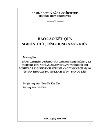 SKKN Nâng cao hiệu quả học tập cho học sinh thông qua tích hợp chủ nghĩa Mác - Lênin và tư tưởng Hồ Chí Minh vào bài giảng lịch sử phần: Các cuộc cách mạng tư sản thời cận đại (SGK Lịch sử 10 - Ban cơ bản)