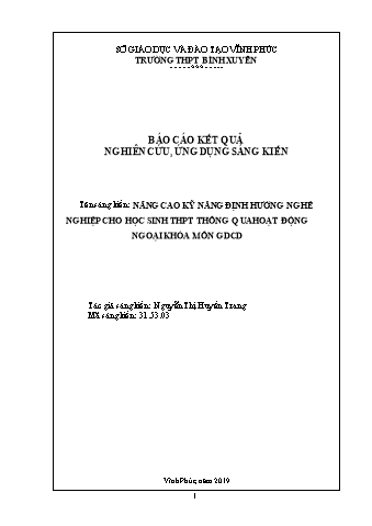 SKKN Nâng cao kỹ năng định hướng nghề nghiệp cho học sinh THPT thông qua hoạt động ngoại khóa môn GDCD