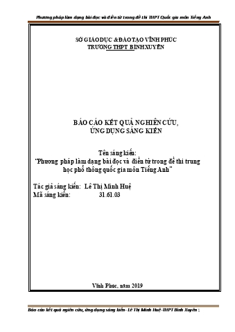 SKKN Phương pháp làm dạng bài đọc và điền từ trong đề thi Trung học Phổ thông quốc gia môn Tiếng Anh