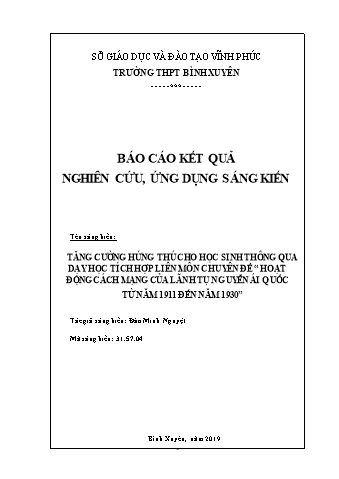 SKKN Tăng cường hứng thú cho học sinh thông qua dạy học tích hợp liên môn chuyên đề “Hoạt động cách mạng của lãnh tụ Nguyễn Ái Quốc từ năm 1911 đến năm1930”