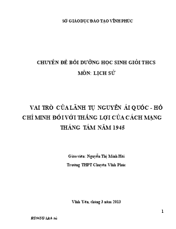 SKKN Vai trò của lãnh tụ Nguyễn Ái Quốc - Hồ Chí Minh đối với thắng lợi của cách mạng tháng tám năm 1945